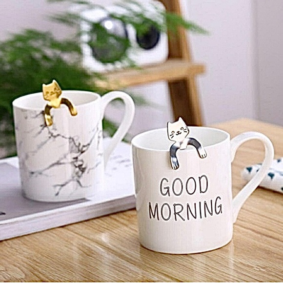 2-Pack Cat Coffee Dessert Cute Silver Spoons - Picture 3 of 8